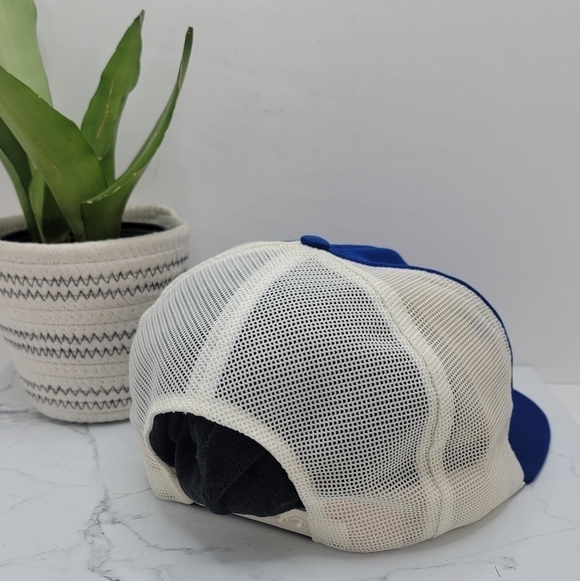 vintage 90s | white blue retro adjustable trucker snapback hat | unisex - Picture 5 of 9